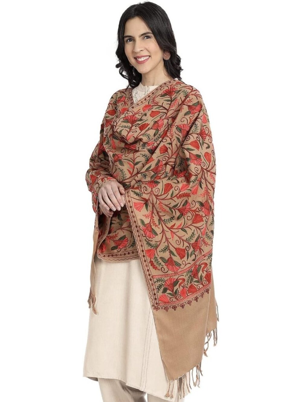 Elegant Kashmir Women’s Stole Scarf Wrap with Floral Indian Embroidery - 6304